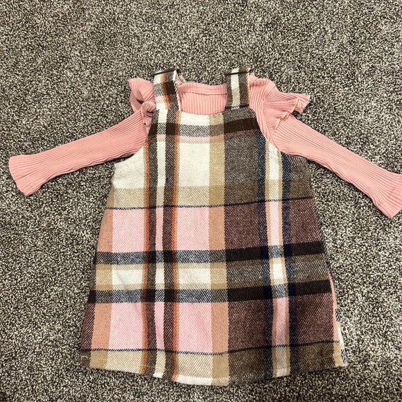 Plaid Pink and Brown Kids Pinafore Dress - Picture 3 of 3
